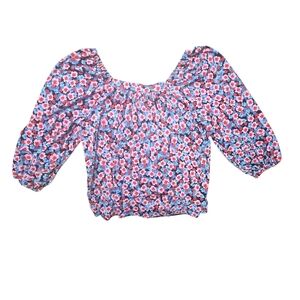 POPSUGAR Floral Crop Top - Blue and Pink